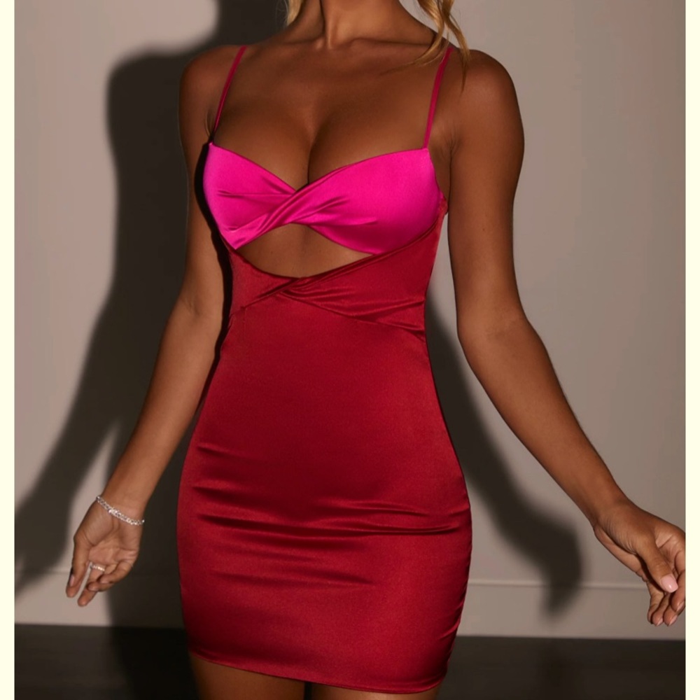 Oh Polly Lavish Life Satin Dress Red Pink Sz 6